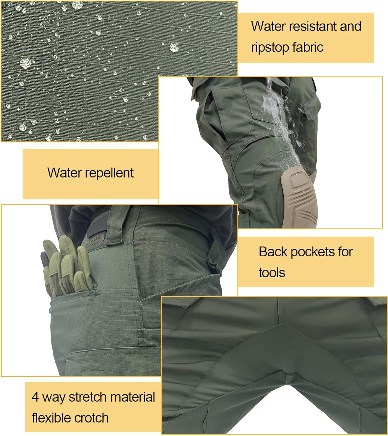 Men’s Tactical Pants with Knee Pads Camo Cargo Pants Waterproof Hiking Pants 10 Pockets No Belt - Image 5