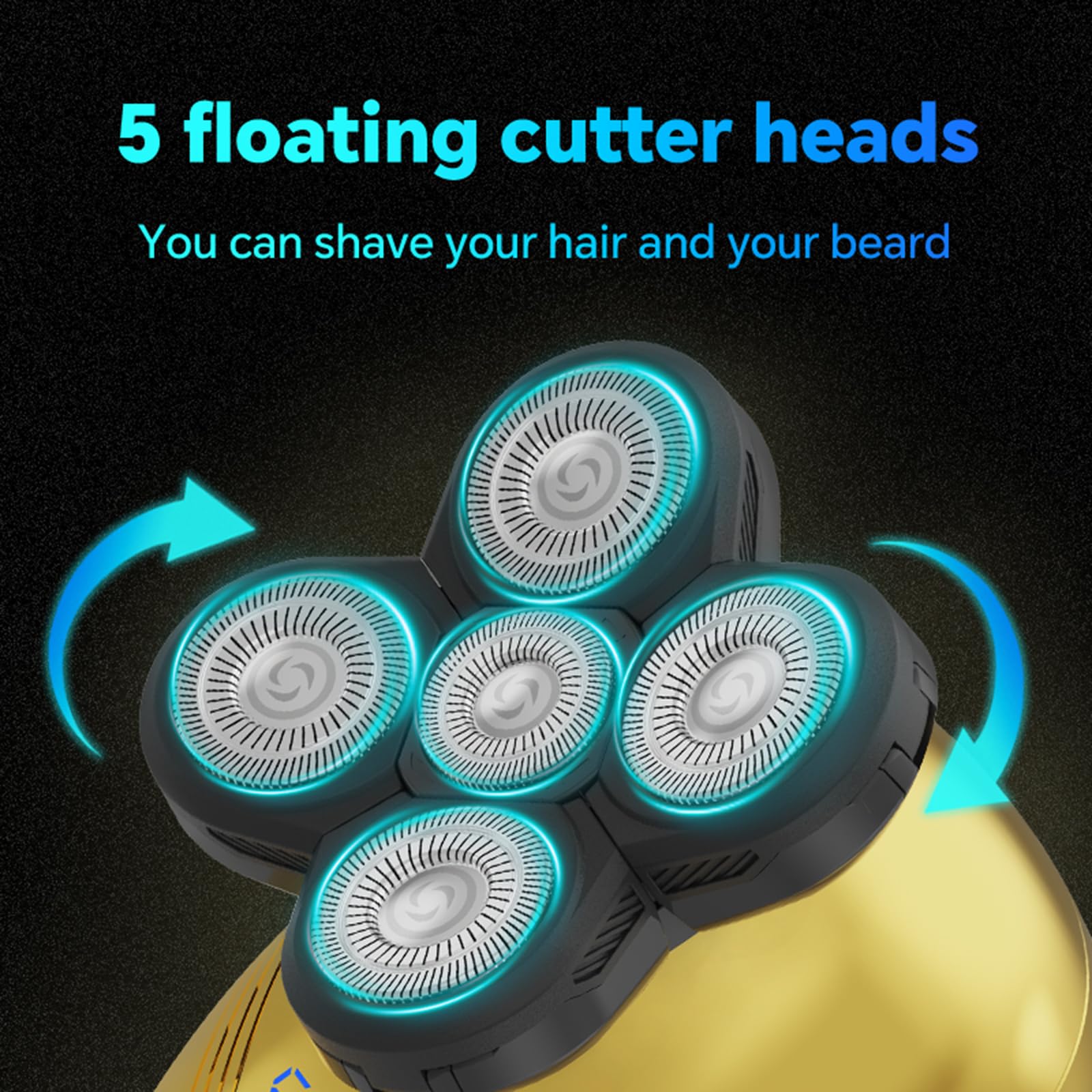 Afeitadora de cabeza para hombres calvos – Maquinilla de afeitar eléctrica giratoria recargable – IPX6 impermeable 5D afeitadoras de cabeza calva 9500 RPM alta velocidad afeitado rápido barba