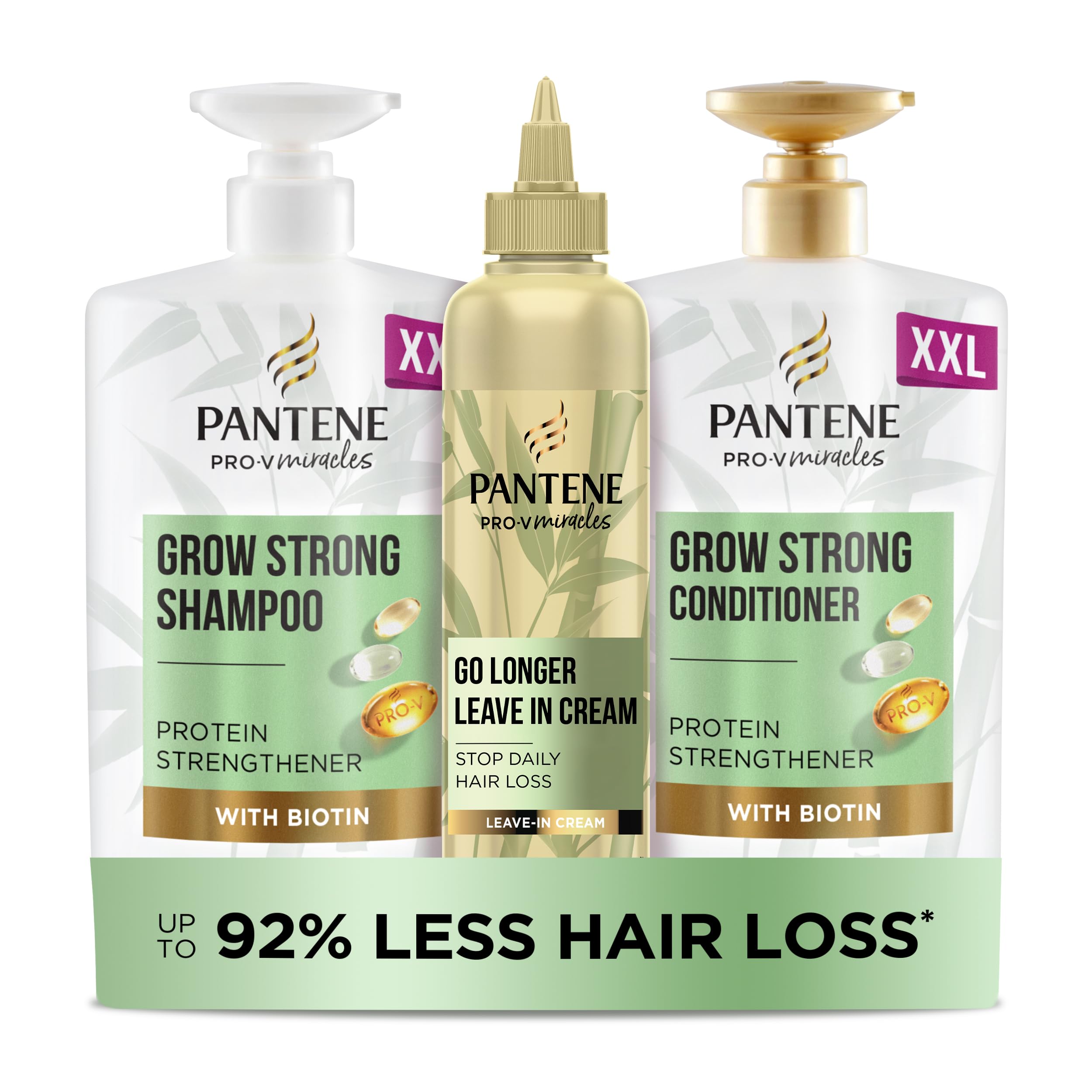 Grow Strong Shampoo and Conditioner Set and leave in cream to promote hair growth. For dry, damageed hair, helps reduce hair loss, strengthen and thicken hair.
