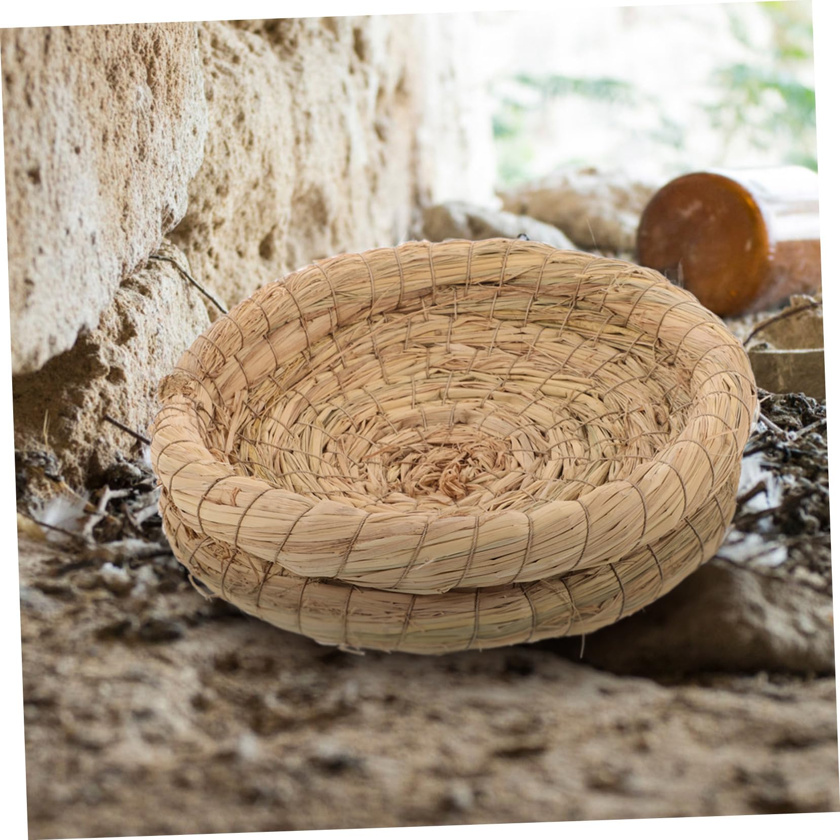 Nido de Paja Tejido para Pájaros y Animales Pequeños 5 Piezas | Beige, Material de Paja, Transpirable y Cómodo, Uso para Jaula y Descanso