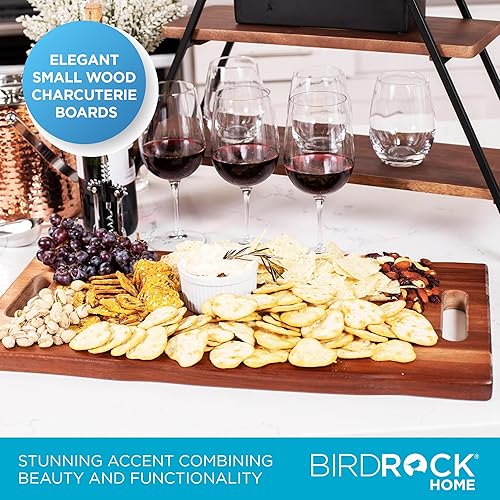 Miniatura 4 de BIRDROCK HOME Tabla de madera de acacia para queso y embutidos con asas de 22 pulgadas  Plato rectangular para alimentos para pan, carne o