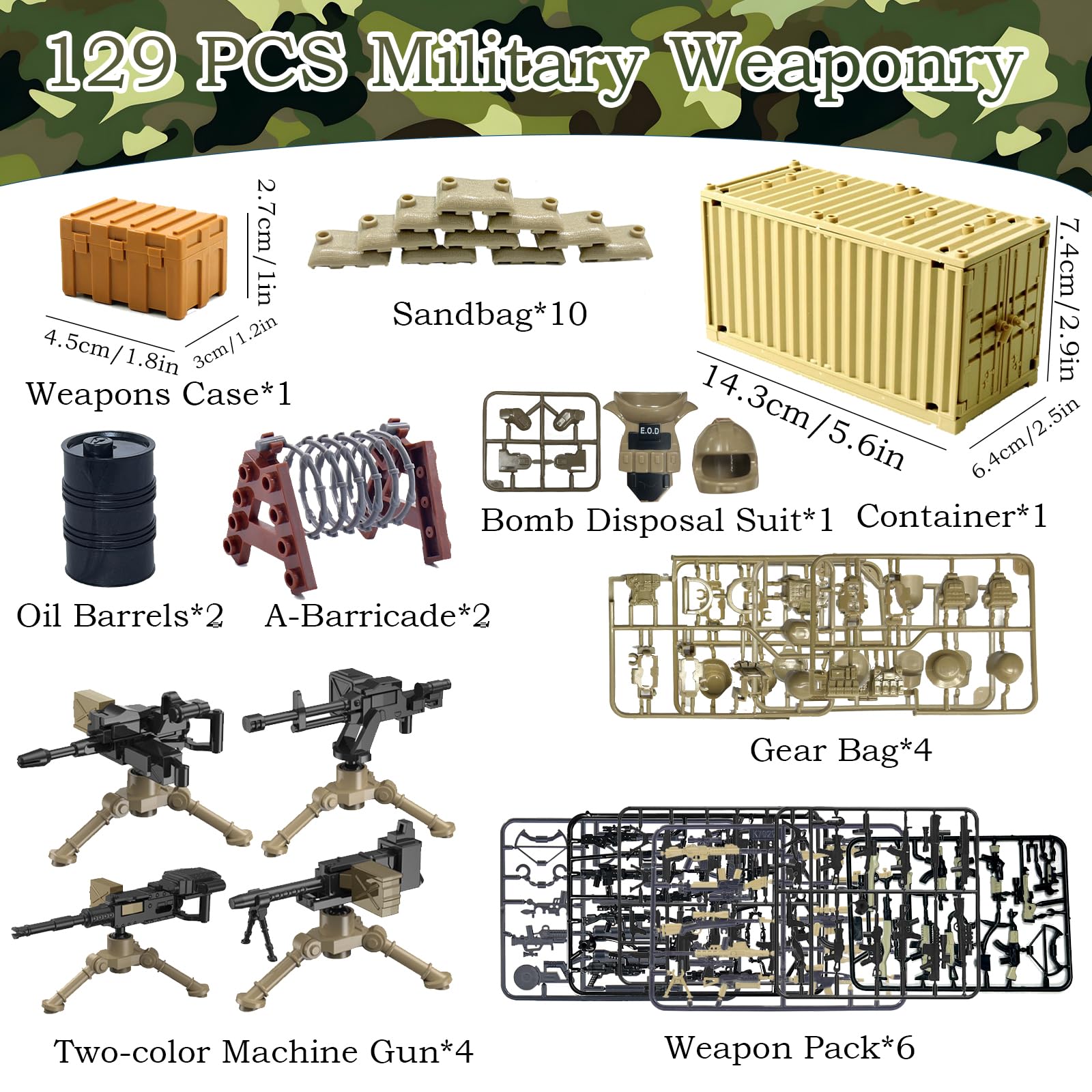 Felicify Military Weapons Set, 129pcs WW2 Weapons Set, Army Minifigures, Military Brickarms, Modern Military Toy Set - Image 2