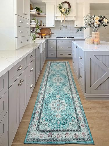 Moespace Alfombra lavable de 2.5 x 8 pies, alfombra larga vintage de pelo bajo bohemio para cocina, alfombra retro con estampado oriental,
