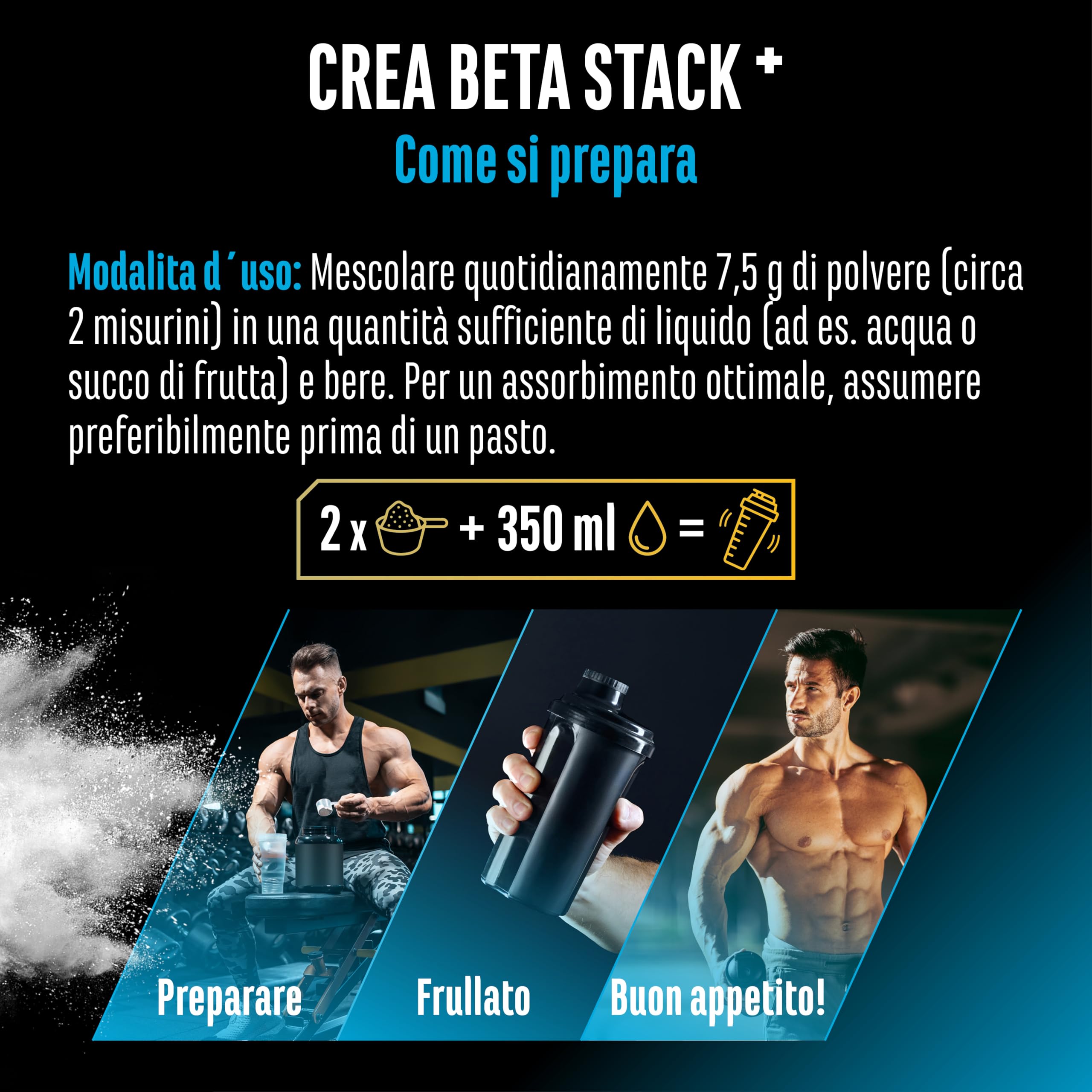 Creatin Beta Alanin Stack - 750 g polvere - creatina monoidrato + beta alanina + L-taurina - creatina micronizzata di alta qualità - dosaggio ottimale, vegano