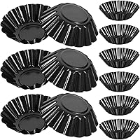 Vista 1 de Hemoton 12 moldes de acero al carbono de 2.93 pulgadas en forma de flor para huevos, mini tazas antiadherentes para hornear cupcakes, postres