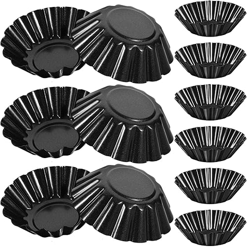 Hemoton Juego de 12 moldes de acero al carbono para tartaletas de 2.95 pulgadas, moldes antiadherentes para hornear para pastelería y postres