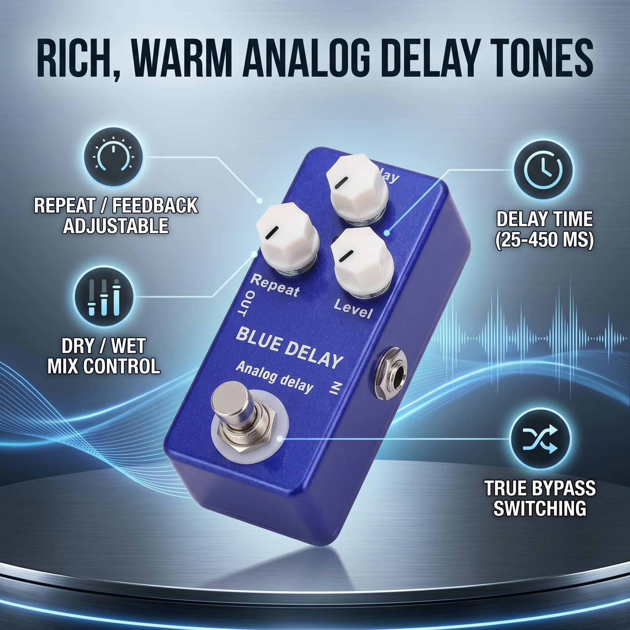 Kompakt Blue Delay Guitar Effect Pedal mit Echtem Bypass - Geeignet für Professionelle Musiker