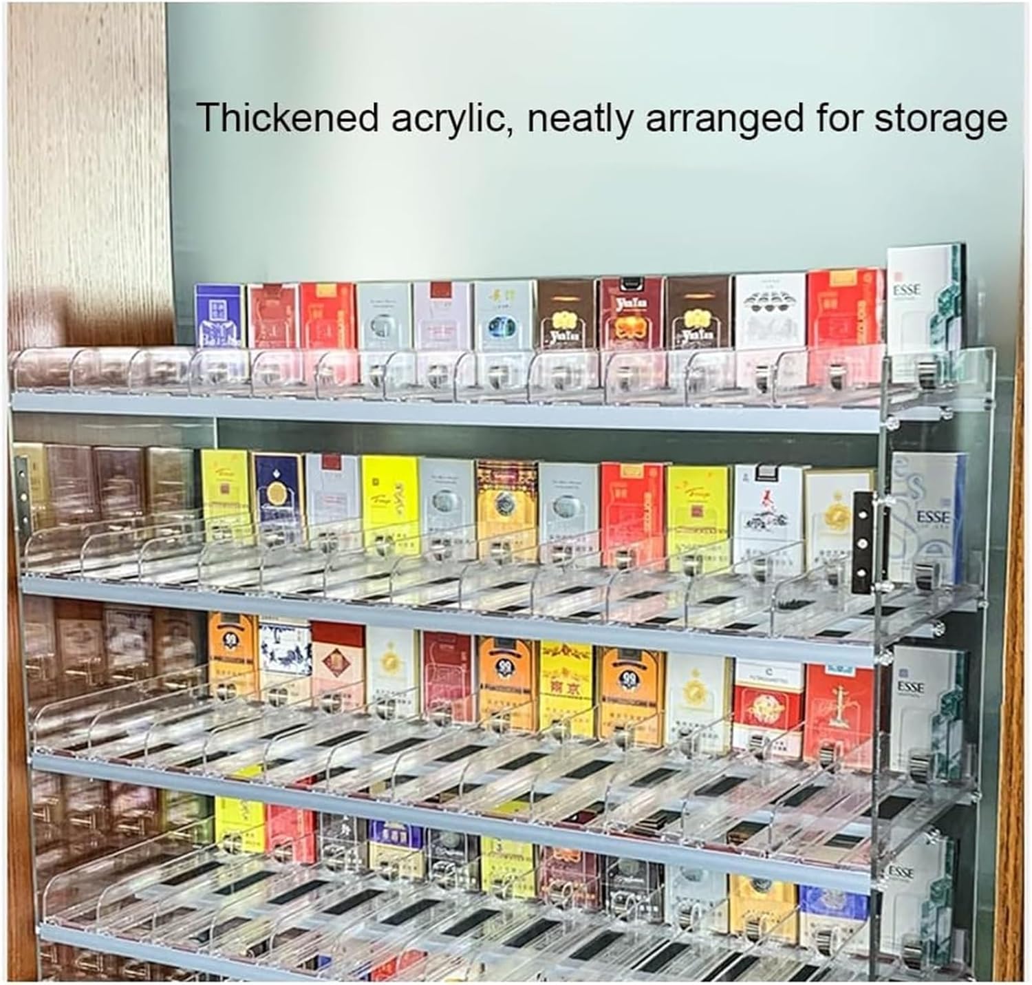 Cigarette Display Rack Shelf,Cigarette Showcase Ra Rectangular Cigarette Case Holder Auto Cigarette Pusher Pushers(62x27x20cm)