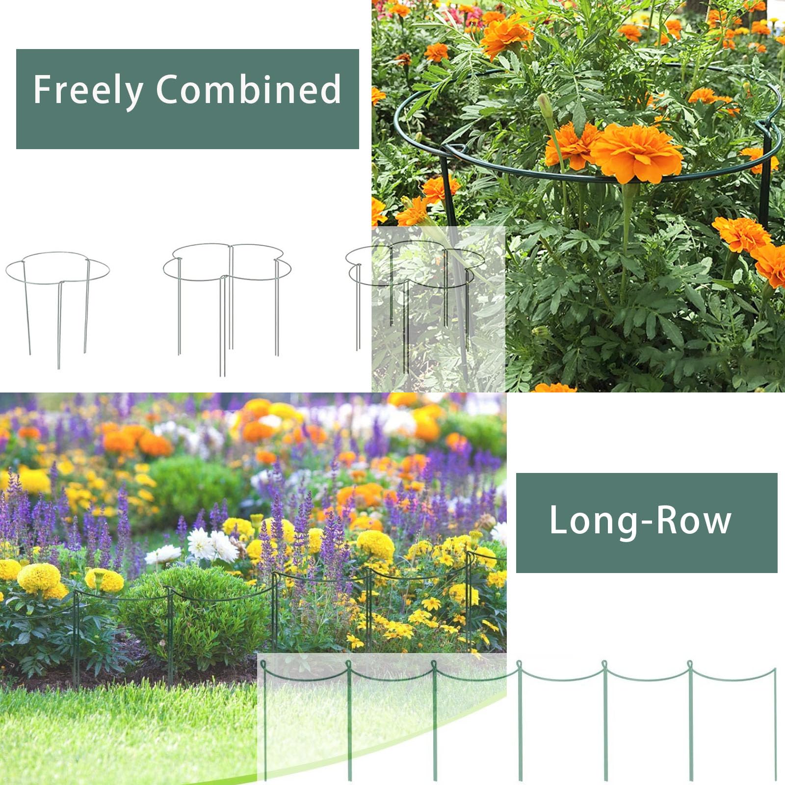 Lot de 10 piquets de support en métal pour plantes de jardin, demi-ronds pour plantes d'intérieur et d'extérieur – 30 cm x 35 cm