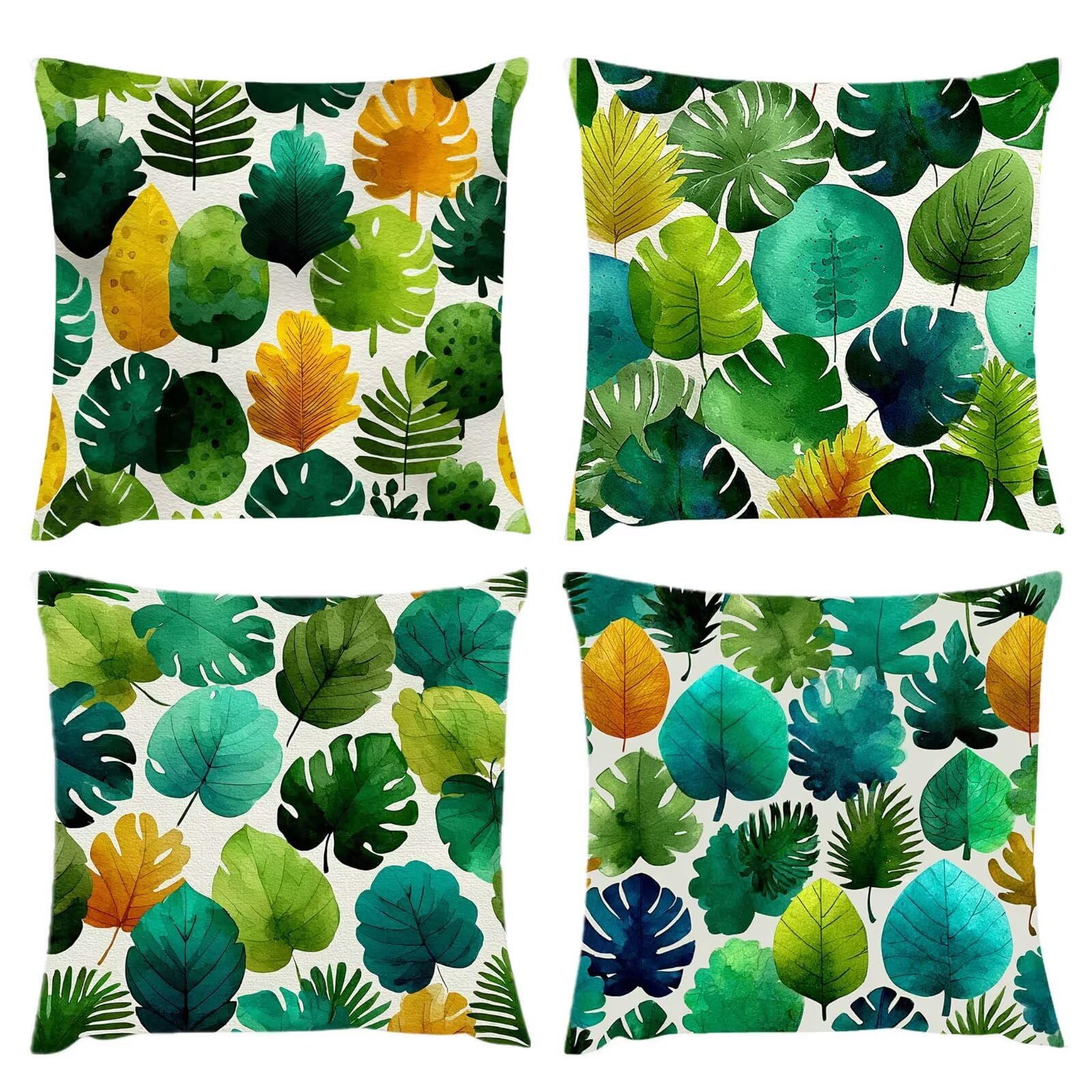 Outdoor Kissen Wasserdicht Blätter Grün, Kissenbezug 80x80 (4er Set Kissenbezüge), Dekor Kissenbezüge Weich Dekokissen Modern Verstecktem Reißverschluss Leinen Kissenhülle Sofakissen Wohnzimmer s-554