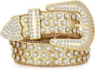 Rhinestone Western Belt Bling Studded belts for Women Cowgirl Cowboy Leather Diamond Belt Vintage Waist Belt for Jeans Dress