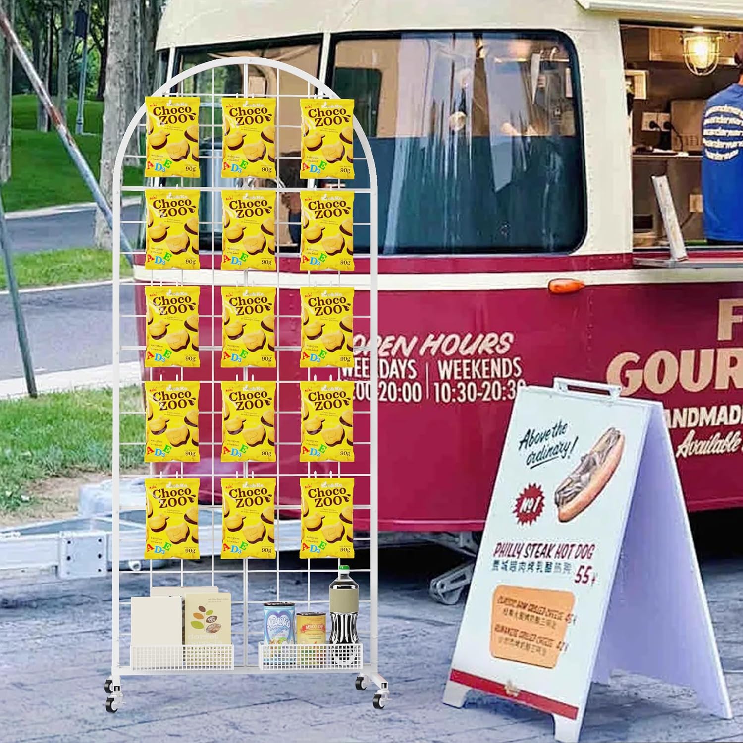 Grid Wall Panel 1PCS Display Stand 2' x 5.2' FT White Grid Wall Panels Movable Retail Display Racks Floorstanding Gridwall Heavy Duty with Wheel for Art Craft Photo Displays Fair Trade Show