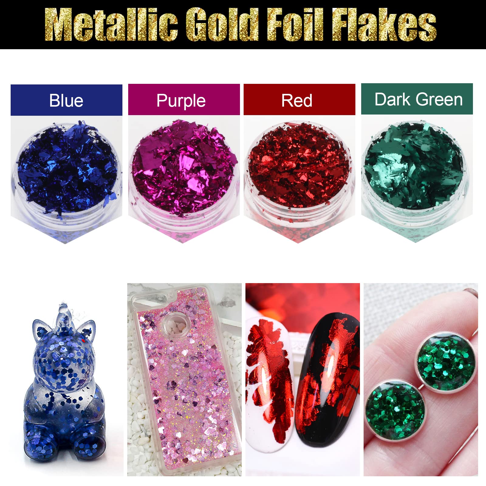 Goldfolien-Flocken, 20 Flaschen, Vergoldungsflocken, Metallfolienflocken, Imitation Goldfolienflocken mit Pinzette für Harz, Nagelkunst, Malerei, Schleim und Handwerk, Schmuckherstellung, Kerzenformen