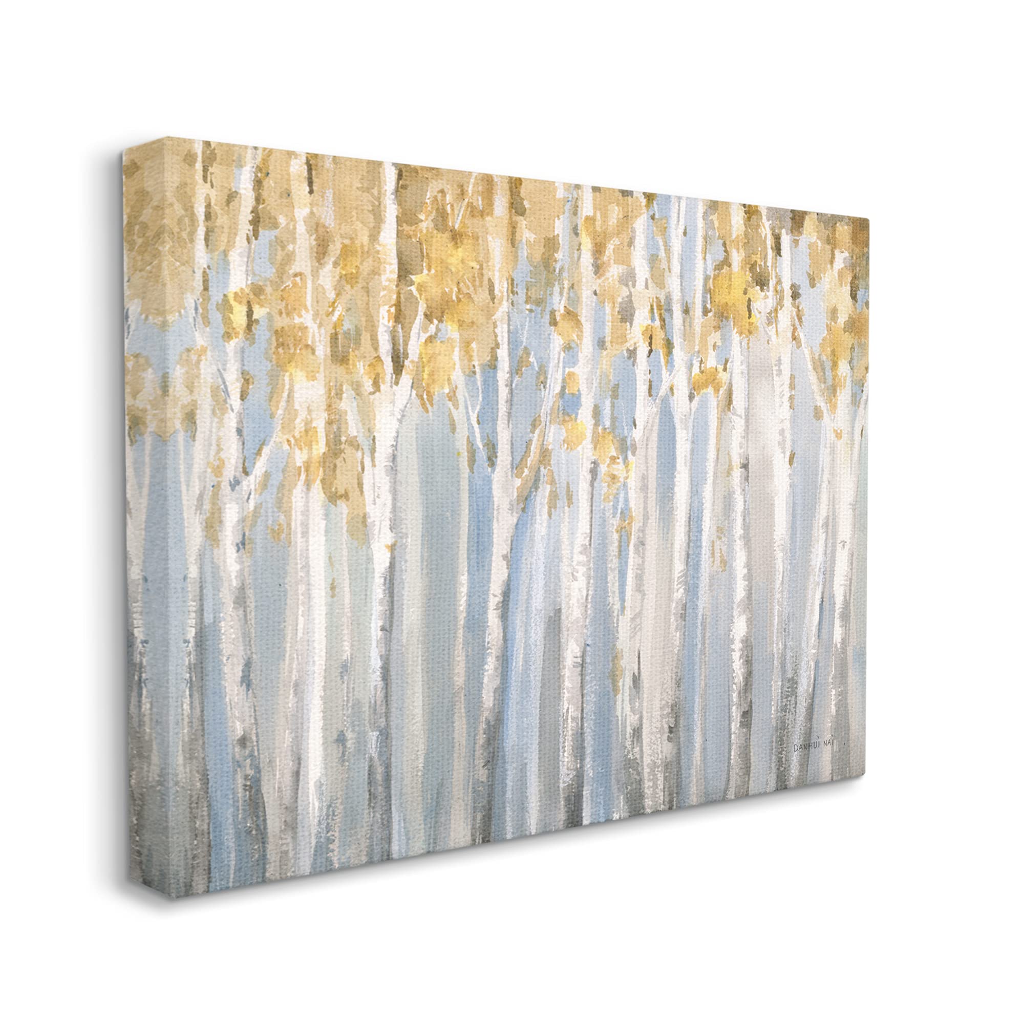 Stupell Industries Line of Birch Trees Mystical Spring Forest Landscape, Designed by Danhui NAI Canvas Wall Art, 24 x 30, Blue