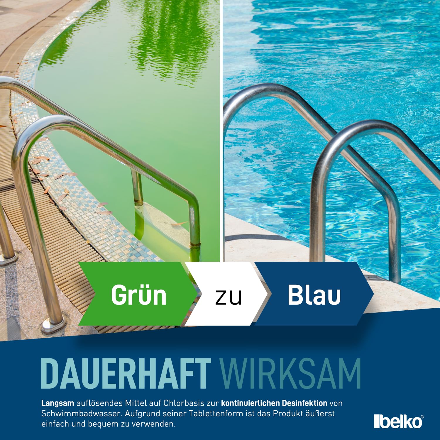Belko® Chlortabletten für Pools Multitabs 5 in 1-200g Tabs Multi Chlortabletten - 5kg mit 5 Phasen Pflegewirkung für für die sichere und saubere Poolpflege - hygienisches Poolwasser