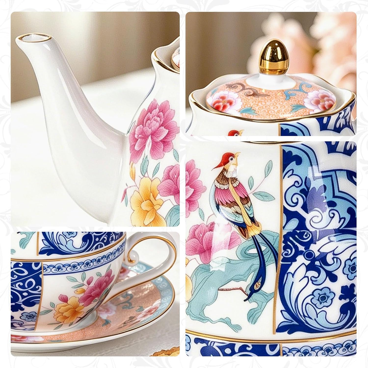 KAMMAK Tea for One Set, Ceramic Teapot, Bone China Tea Set, Cup and Saucer