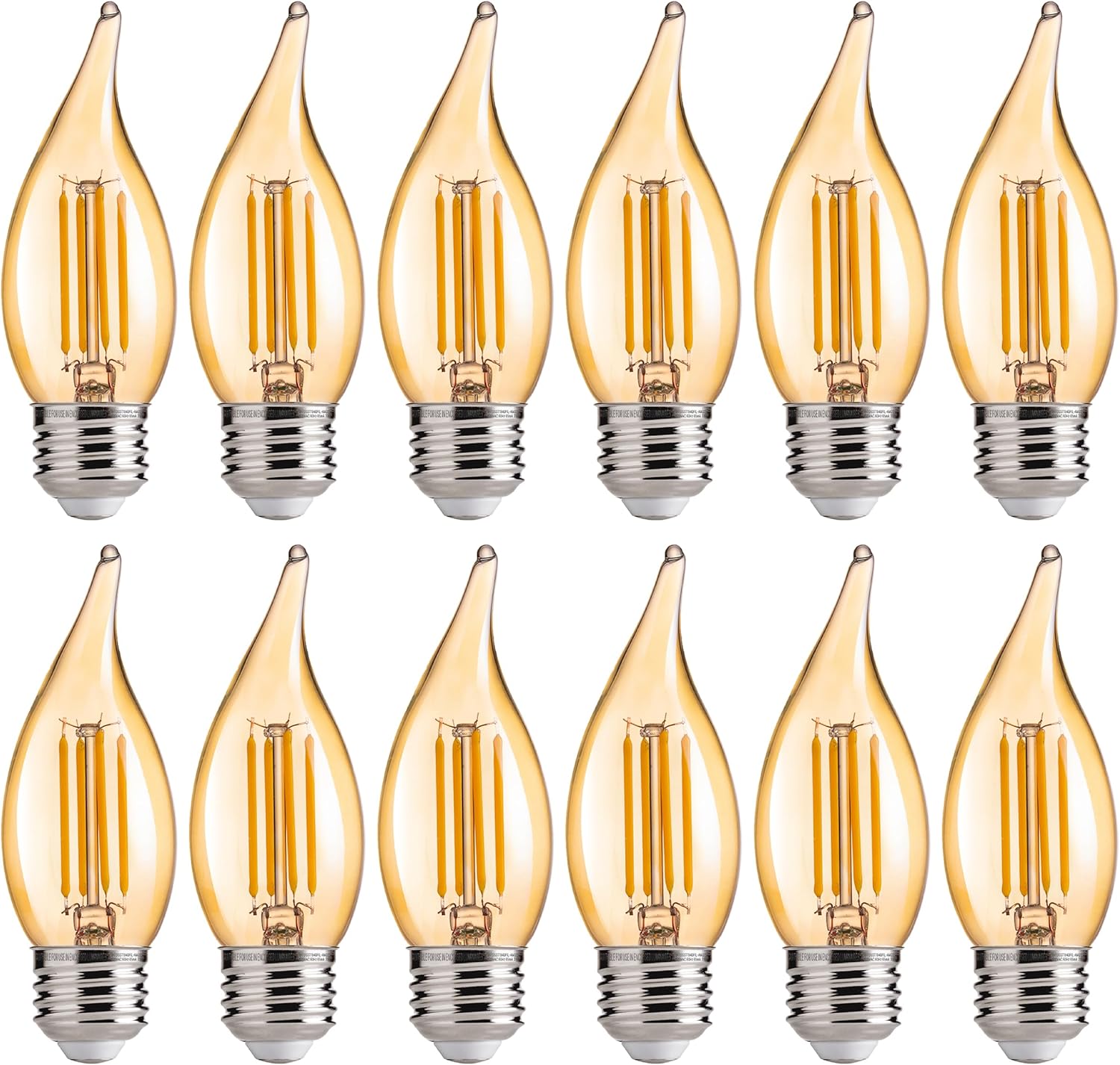 FLSNT CA11 E26 LED Candelabra Bulbs, Dimmable LED Chandelier Light Bulbs, 40W Equivalent, 2200K Warm White Light, 330LM, Amber Glass Finishing, 12 Pack 40w Warm White 12 Count (Pack of 1)