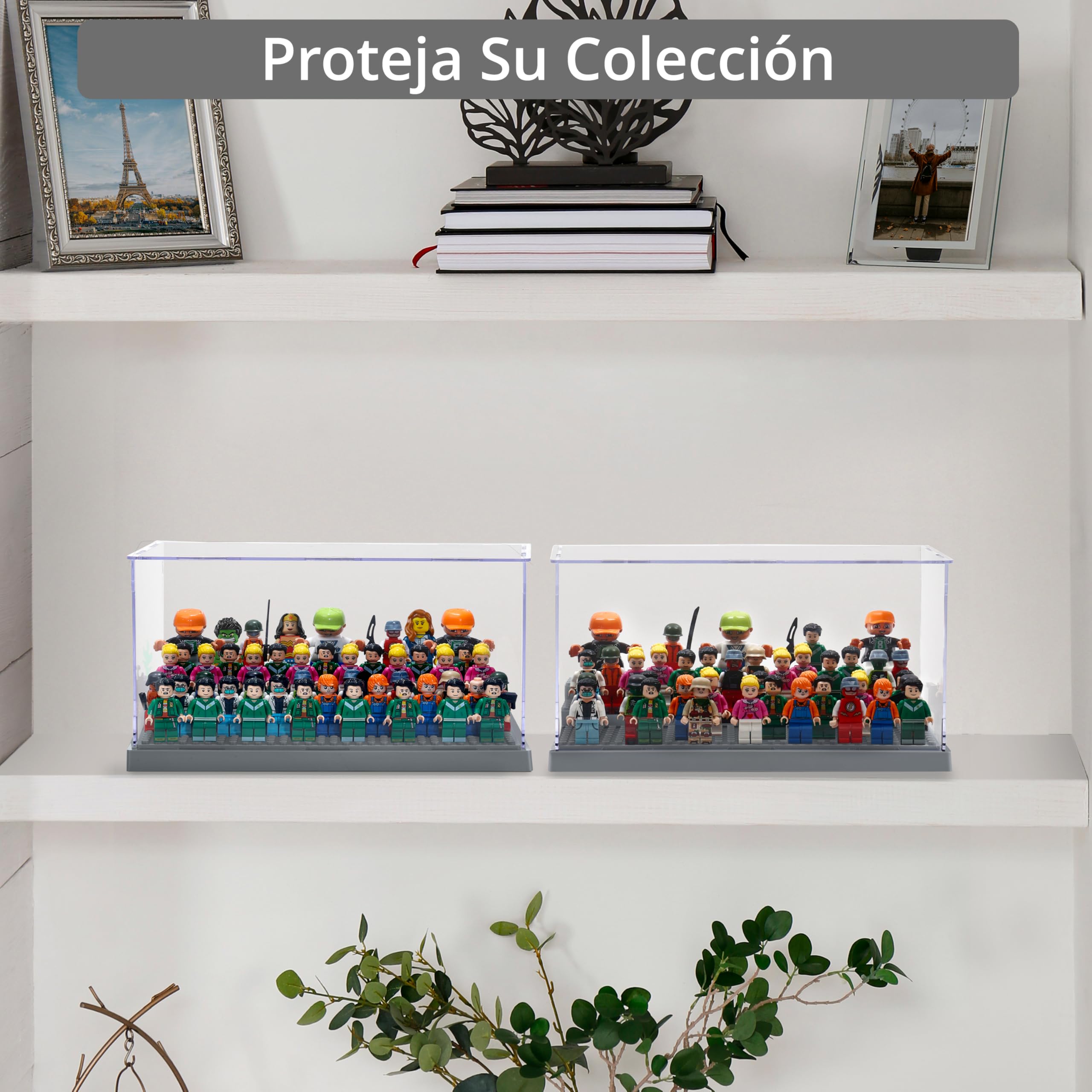 Winter Shore Expositor Metacrilato Gris Apilable de 3 Niveles (Pack de 2) | Organizador Transparente para Minifiguras, Juguetes y Construcción de Bloques, Prueba de Polvo y Placas Base Tachonadas