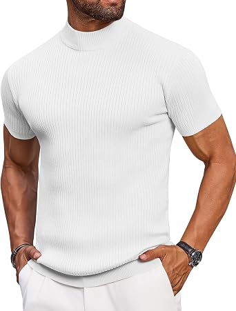 Vssjavun Mens Mock Turtleneck Shirt Slim Fit Casual Knit Tops Basic Tee