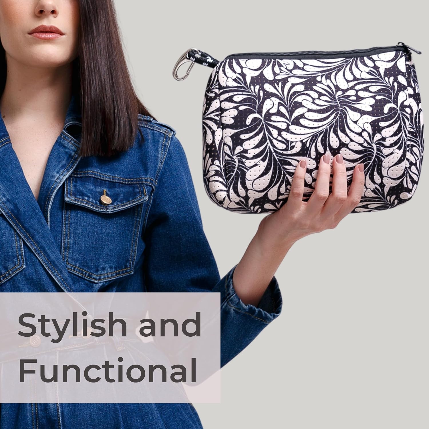 POPUPS Large Makeup Bag with Zipper - Waterproof Neoprene Cosmetic Bag 7.7 x 10.75 x 5 inches