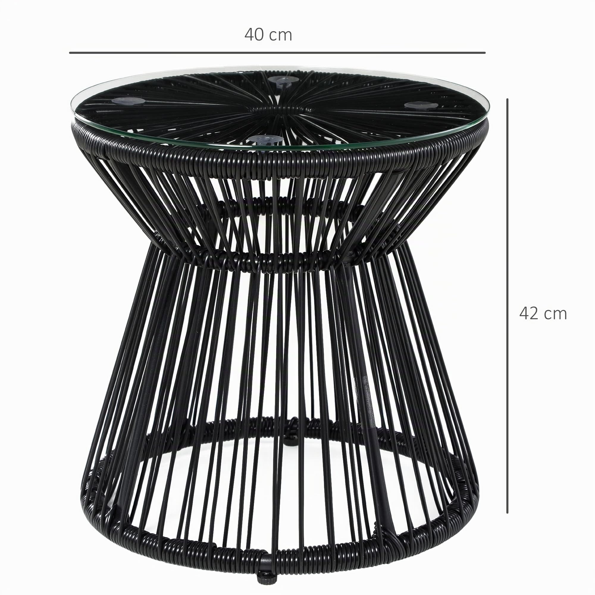 Outsunny Mesa Auxiliar de Ratán Sintético Redonda Ø40x42 cm Negro | Mesa de Centro Redonda, Marco de Metal, Carga 30 kg, para Patio Jardín Balcón