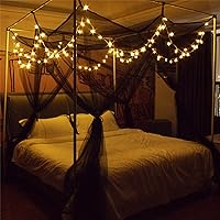 Vista 2 de Toldo de cama de 8 esquinas con 100 luces LED de estrella, funciona con pilas, red de cama de estilo único de 4 puertas, toldo cuadrado de 4