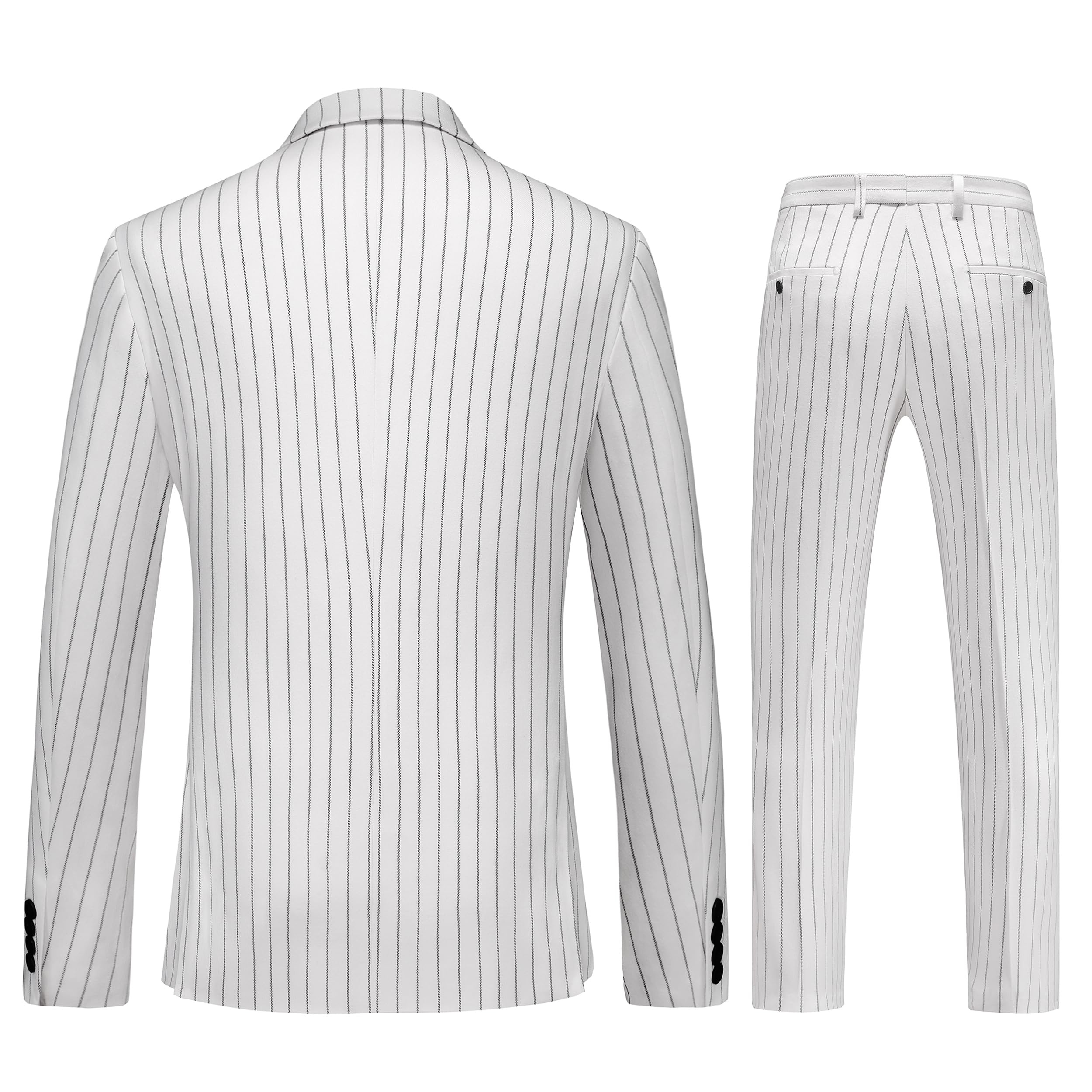 MOGU 3-teiliger Herrenanzug mit Nadelstreifen, schmale Passform, doppelte Belüftungsschlitze, Smoking, Jacke, Weste und Hose