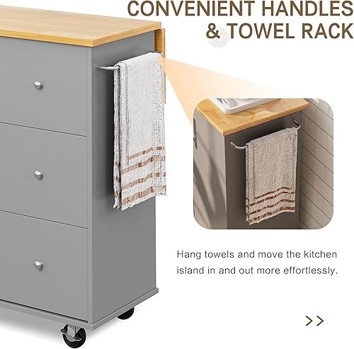 Miniatura 7 de SUNLEI Isla de cocina con ruedas con armario de almacenamiento y hoja plegable, mesa de cocina rodante, asa de carrito para toallero, hoja caída,