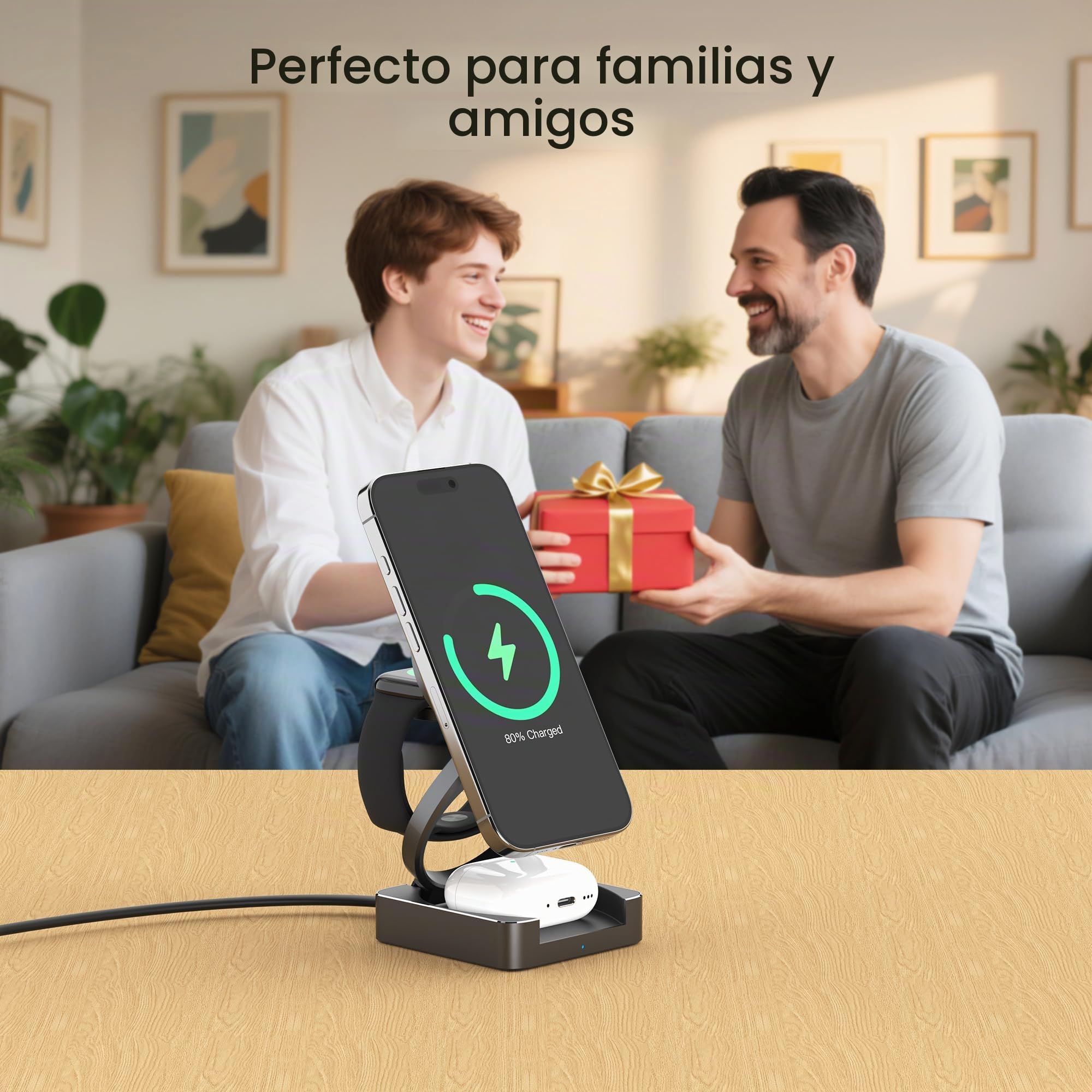 Cargador Inalámbrico 3 en 1 Qi2 15W Magnético de Aluminio para iPhone 17/16/15/14/13/12, Apple Watch S10/9/8 y AirPods 4/3/2/Pro, Estación de Carga Rápida Inalámbrica para Múltiples Dispositivos