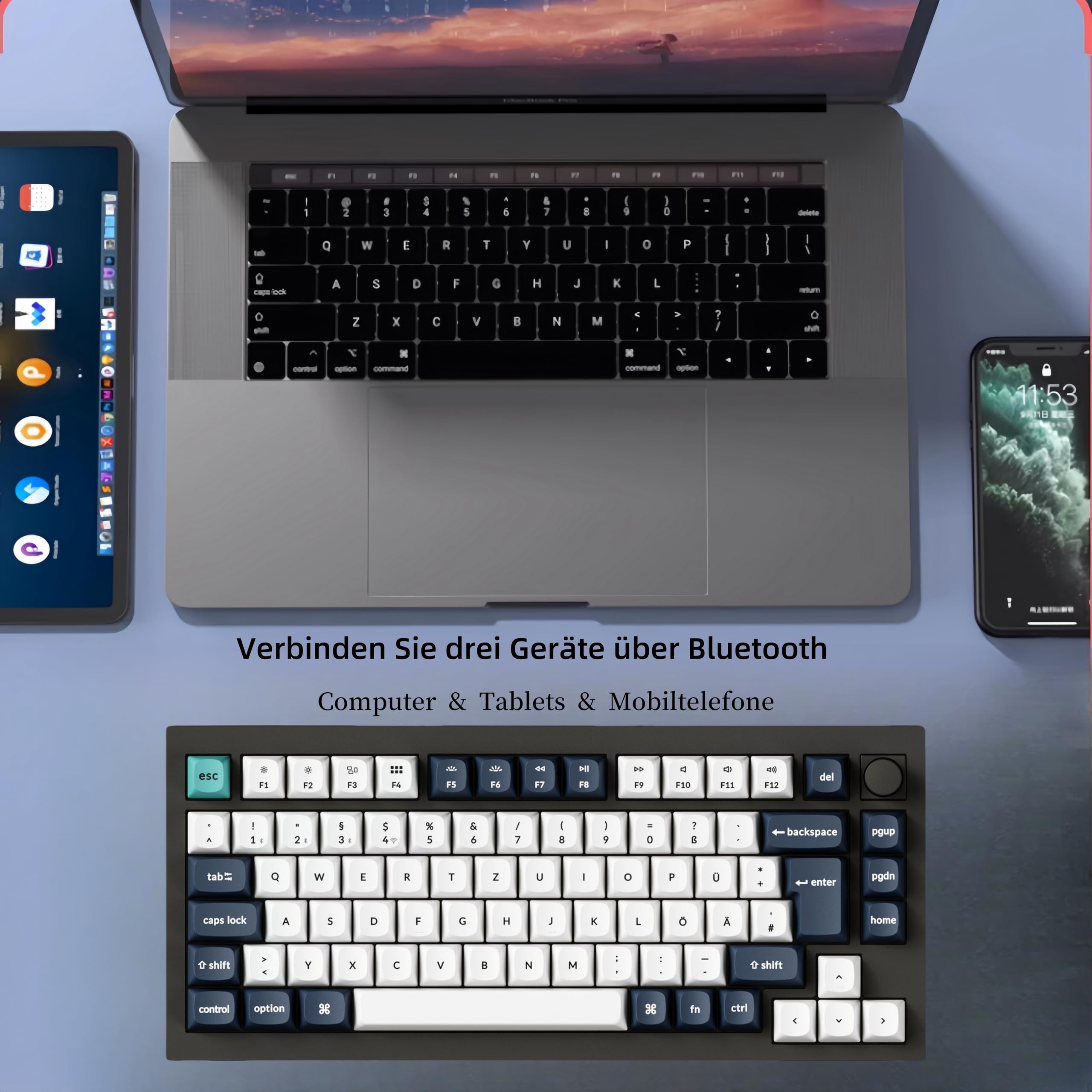 Keychron Q1 Max QMK/VIA Custom Mechanische Tastatur, 82-Key DE-ISO Layout Full Metal Programmable Knob,2.4 GHz/Bluetooth/Wired RGB Hot-Swappable Gateron Brauner Switch für Mac Windows Linux