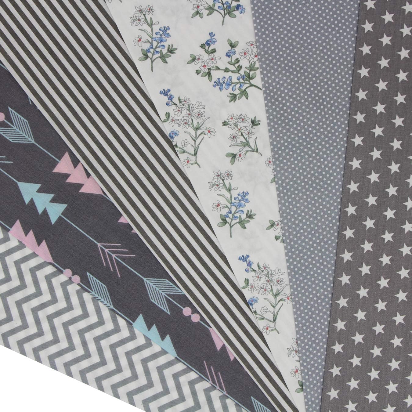 aufodara 6pcs 50 x 50cm Cotton Fabric Squares Patchwork Craft Material Mixed Bundles Sewing Quilting DIY Handmade, Fabric Gray