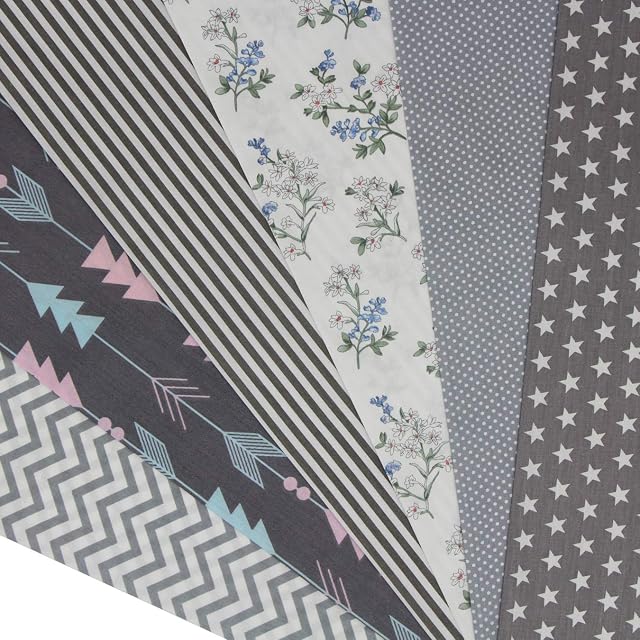 aufodara 6pcs 50 x 50cm Fabric Patchwork Cotton Craft Material Mixed Squares Bundle Sewing Quilting DIY Handmade, Fabric Gray
