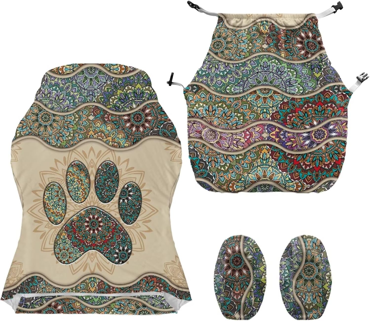 Stretch Gaming Chair Slipcovers with Armrest Covers Boho Mandala Dog Paw Print Dustproof Swivel Boss Armchair Cover Non-Slip Computer Chair Protector Home Decor