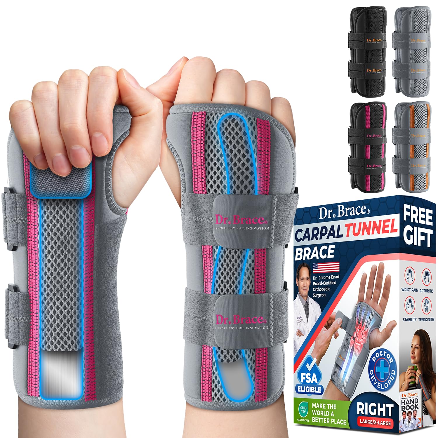 DR. BRACE Adjustable Wrist Brace Night Support for Carpal Tunnel, FSA & HSA Eligible, Doctor Developed, Upgraded with Double Splint & Therapeutic Cushion, Hand Brace for Pain Relief, Injuries, Sprains (S/M Right Hand, Black) — view 19