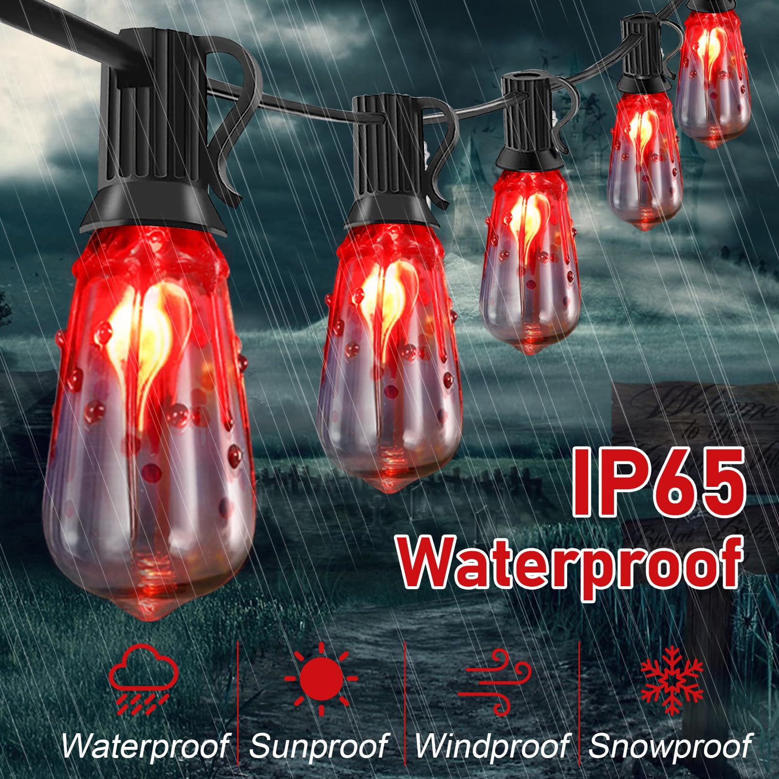 Halloween Orange Flicker Flame String Lights, 10Ft Halloween...
