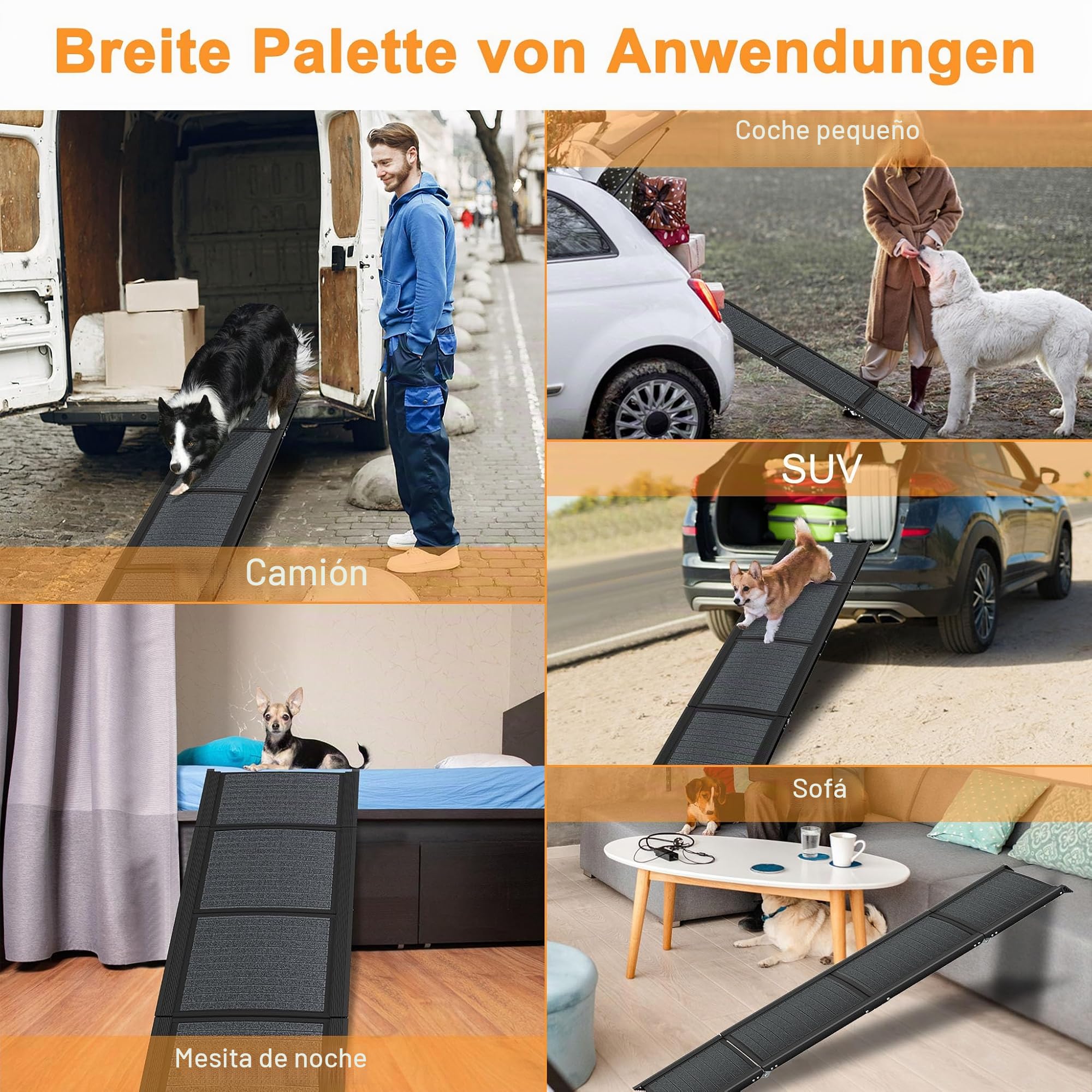 UISEBRT Rampa plegable para perros para coches y SUVs, escalera de aluminio para perros, 157 x 43 cm, rampa de seguridad portátil con superficie antideslizante, rampa para coche para perros de hasta