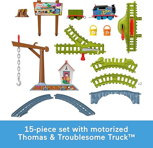 Miniatura 5 de Thomas & Friends Juego de tren motorizado entrega de pintura con Thomas & Troublesome Truck alimentado por batería para niños a partir de 3 años