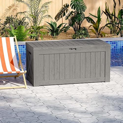 Vista 138 de Patiowell 30 Gallon Resin Deck Box, Outdoor Storage Box for Patio Furniture, Deliveries, Pool Supplies,Waterproof and Lockable, Grey