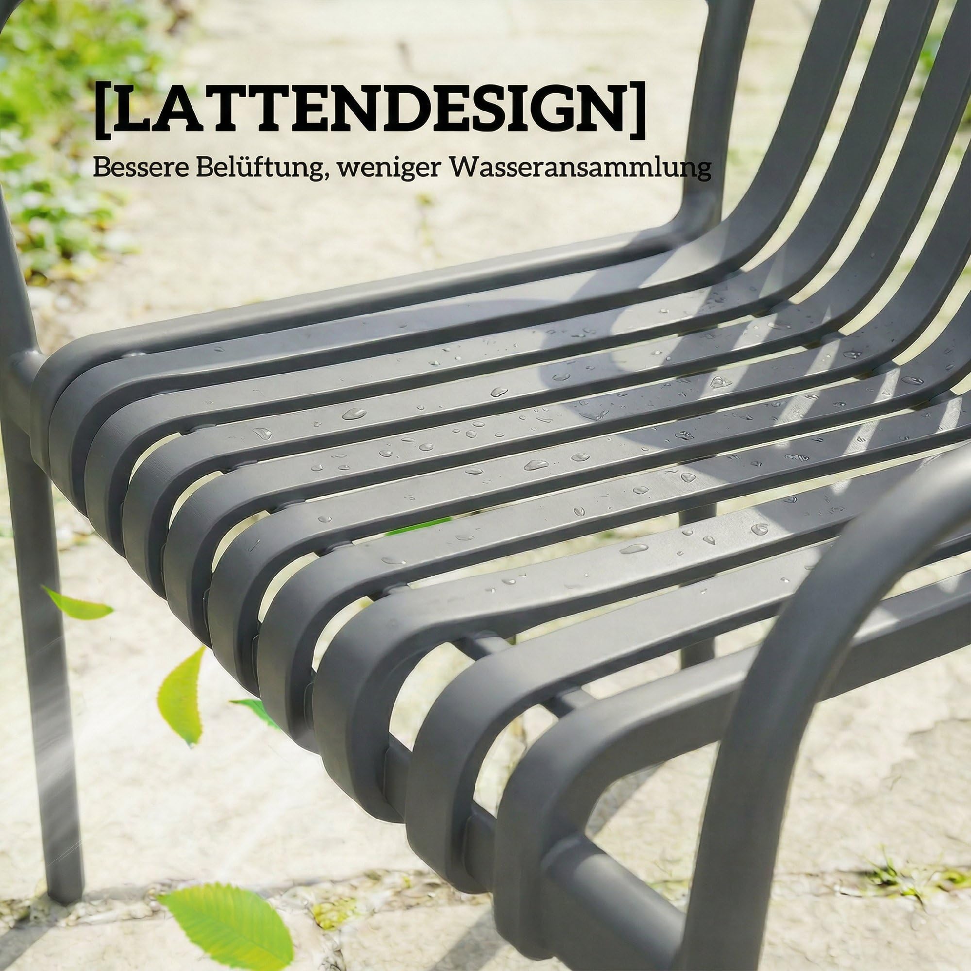 Outsunny Gartenstühle 4er Set Stapelbare Terrassenstühle mit Lamelldesign Armlehnen, Ergonomisch Balkonstühle bis 120 kg Stapelstühle für Garten, Balkon, Terrasse 55 x 58,5 x 81,5 cm Dunkelgrau