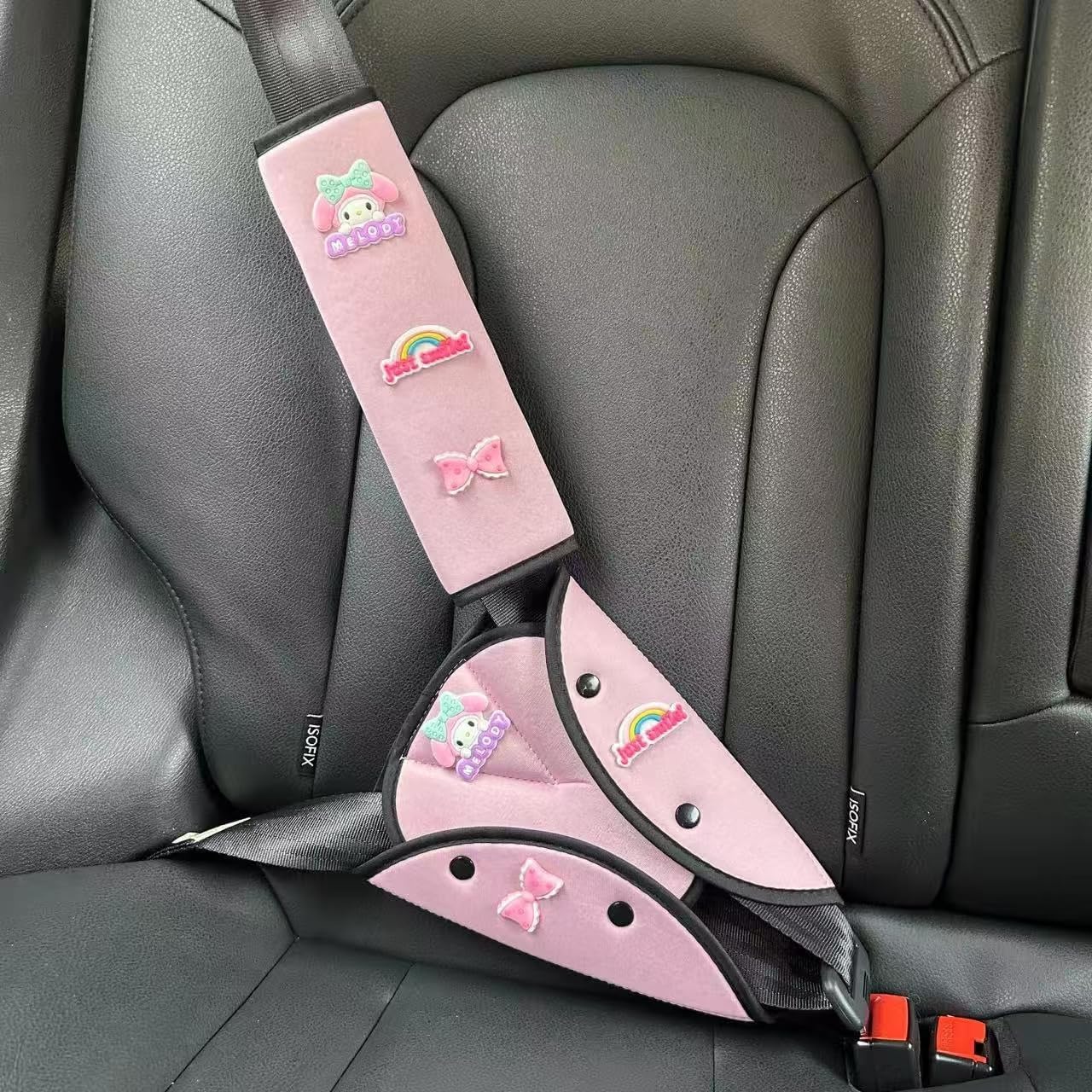 Universal Car Seat Belt Cover Pad, Soft Shoulder & Abdominal Cushion for Kids, 2-Pack Comfort Accessory for Travel (Strawberry Bear)
