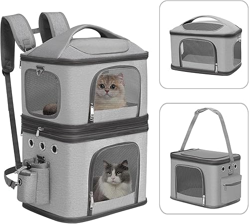 Mochila doble desmontable para gatos y perros pequeños, transportador de viaje para gatos para 2 gatos, perfecta para viajarsenderismocampamento,