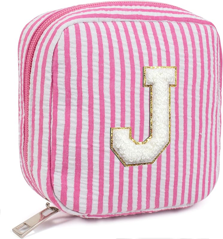 Necessaire de maquiagem LETGO rosa com zíper e patch de chenille