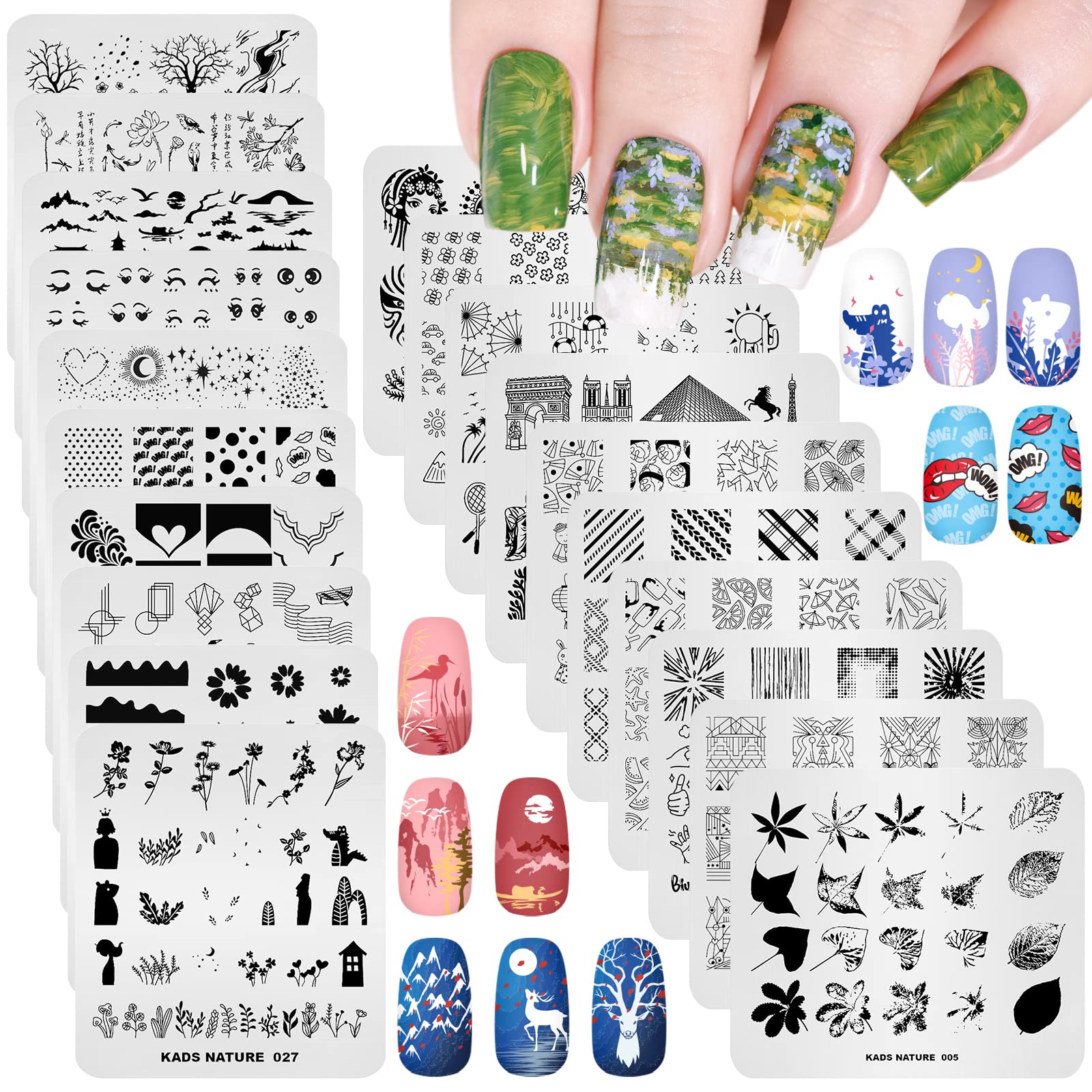 KADS 20Pcs Nail Stamp Plates set Nails Art Stamping Plates Leaves Flowers Animal Chinese Style Nail plate Template Image Plate