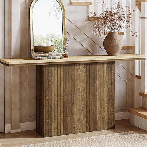Miniatura 5 de Tribesigns Mesa consola acanalada de granja para entrada, mesa de sofá de madera de 63 pulgadas de largo detrás del sofá para sala de estar,