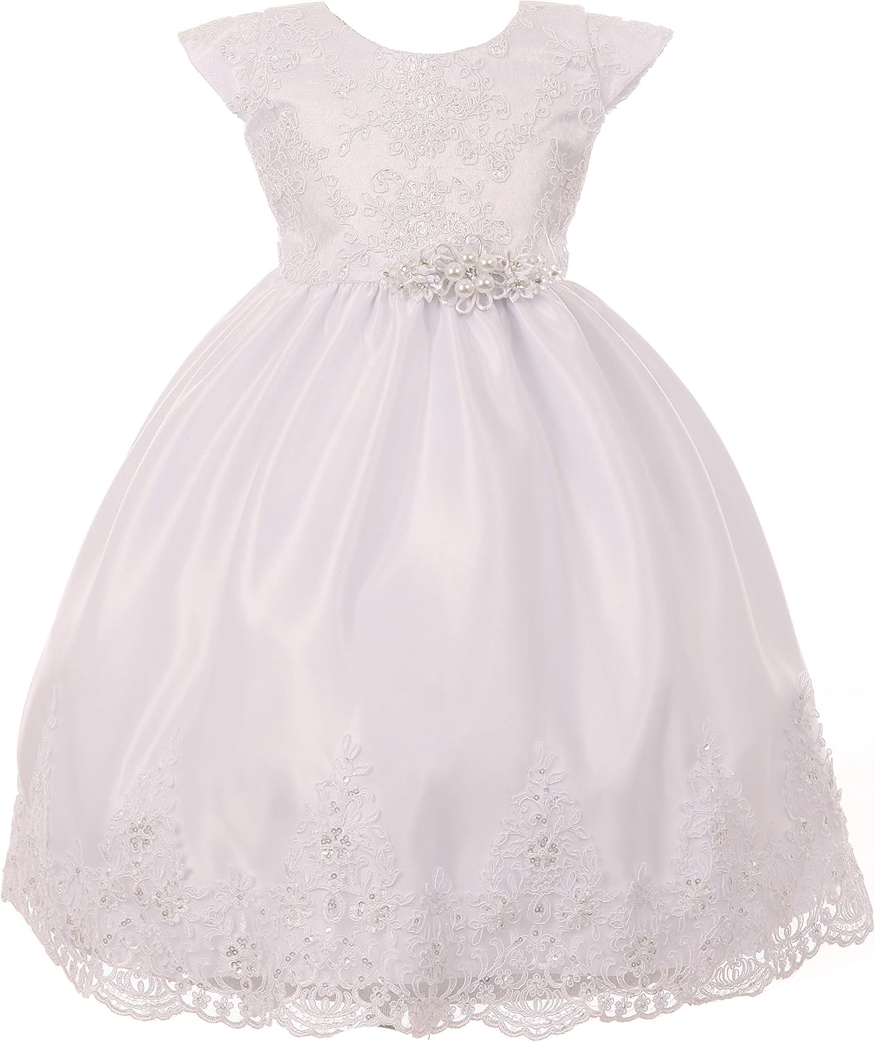Infant Baby Toddler Simple Beaded Lace Baptism Christening Flower Girl Dress USA