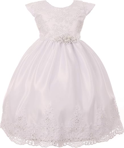BluNight Collection Infant Baby Toddler Simple Beaded Lace Baptism Christening Flower Girl Dress USA