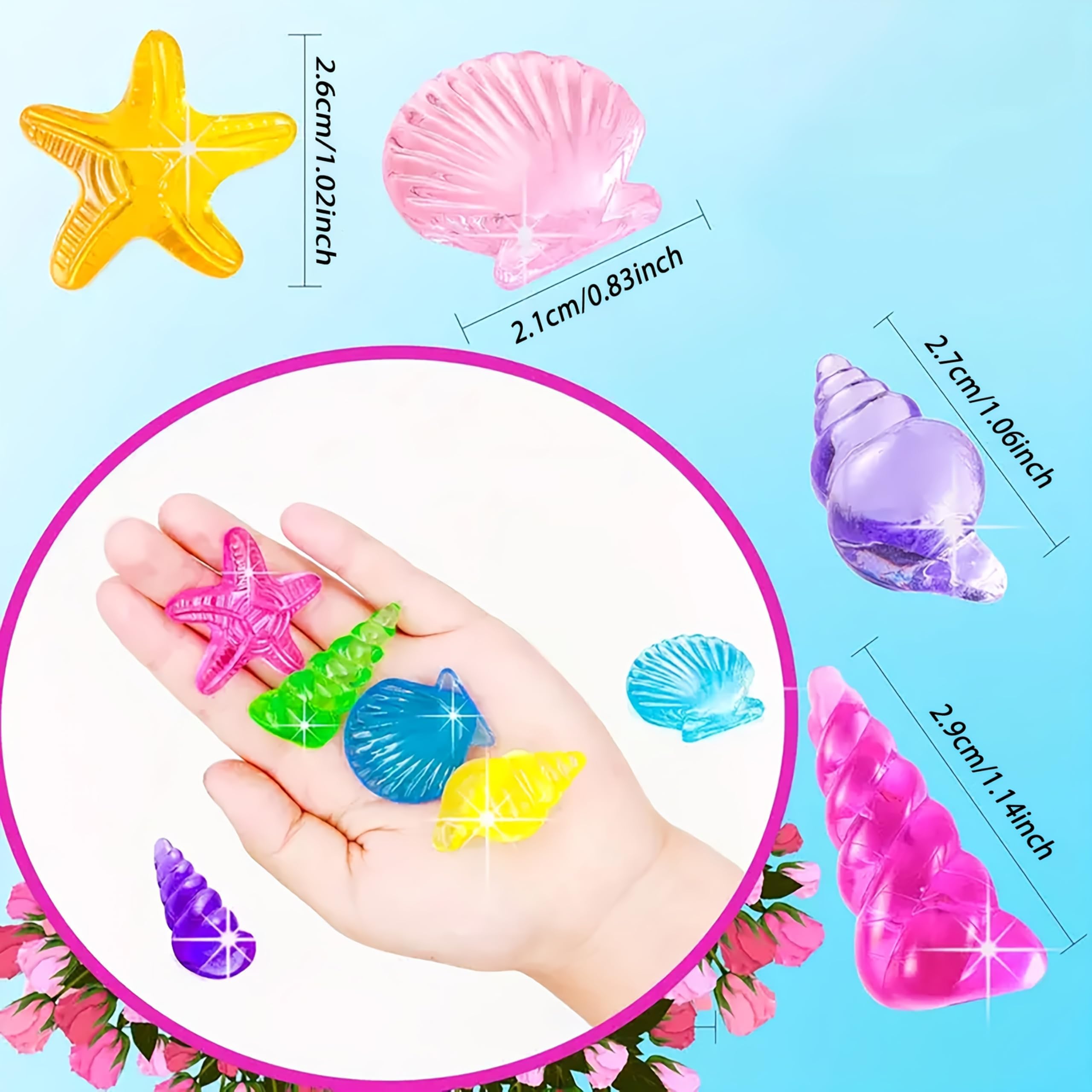 60 conchas decorativas artificiales coloridas, creativas y transparentes para acuarios y peceras, conchas, estrellas de mar, playa, piscina, decoración de eventos de fiesta, bricolaje, — view 2