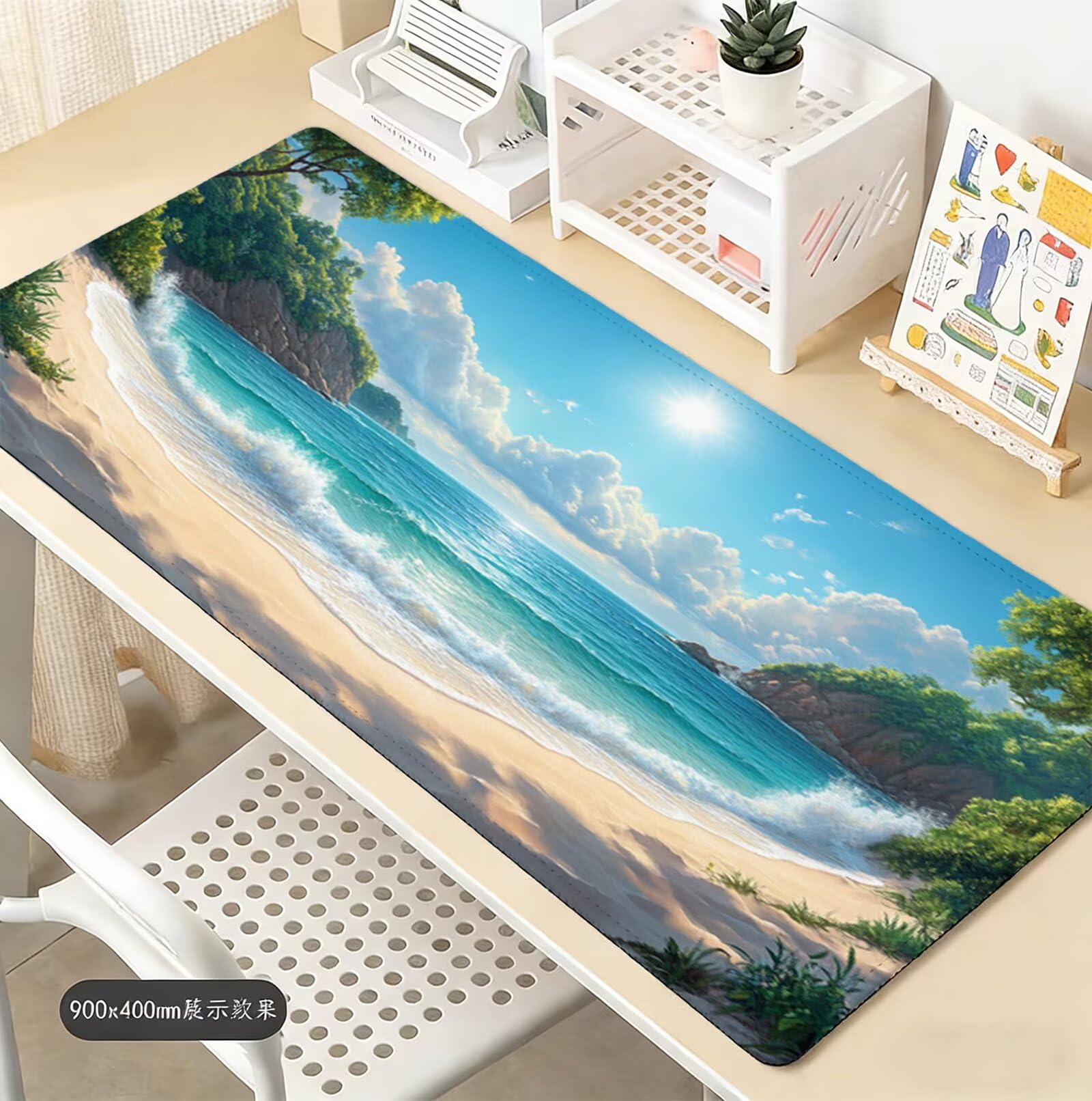 Alfombrilla de Ratón para Juegos, Azul Alfombrilla Ratón XXL 1400 x 600 MM, Mouse Pad Playa Tapete Escritorio, con Superficie Suave y Base de Goma Antideslizante, para Oficina Gaming en Casa H-5849