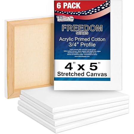16x20 Inch Stretched Canvas For Painting, Pack Of 5, Primed, 100