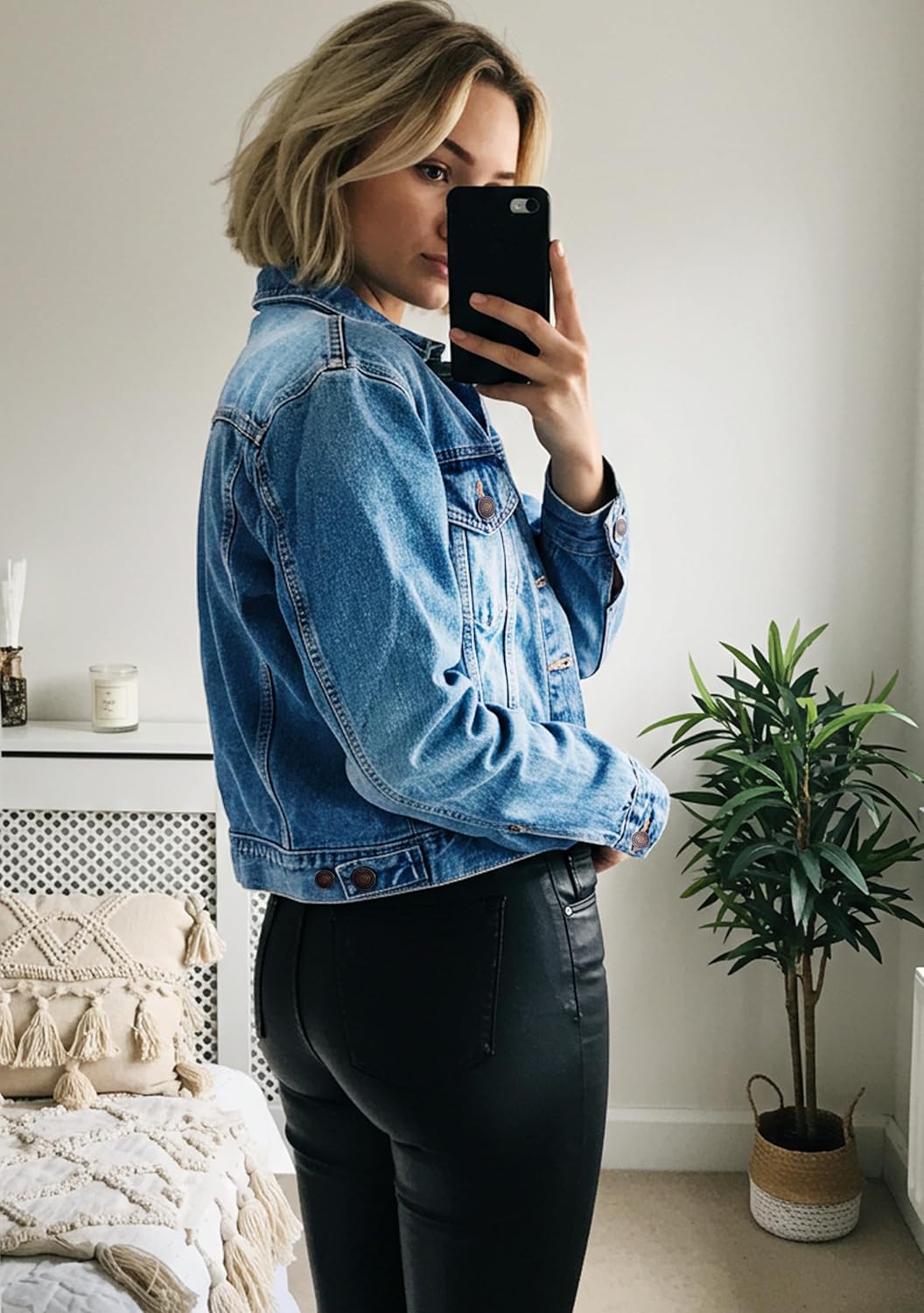 JMOJO 2026 Cropped Denim Jacket for Women Stretchy Fitted with 2 Pockets – Lightweight Trendy Short Jean Shacket - Image 6